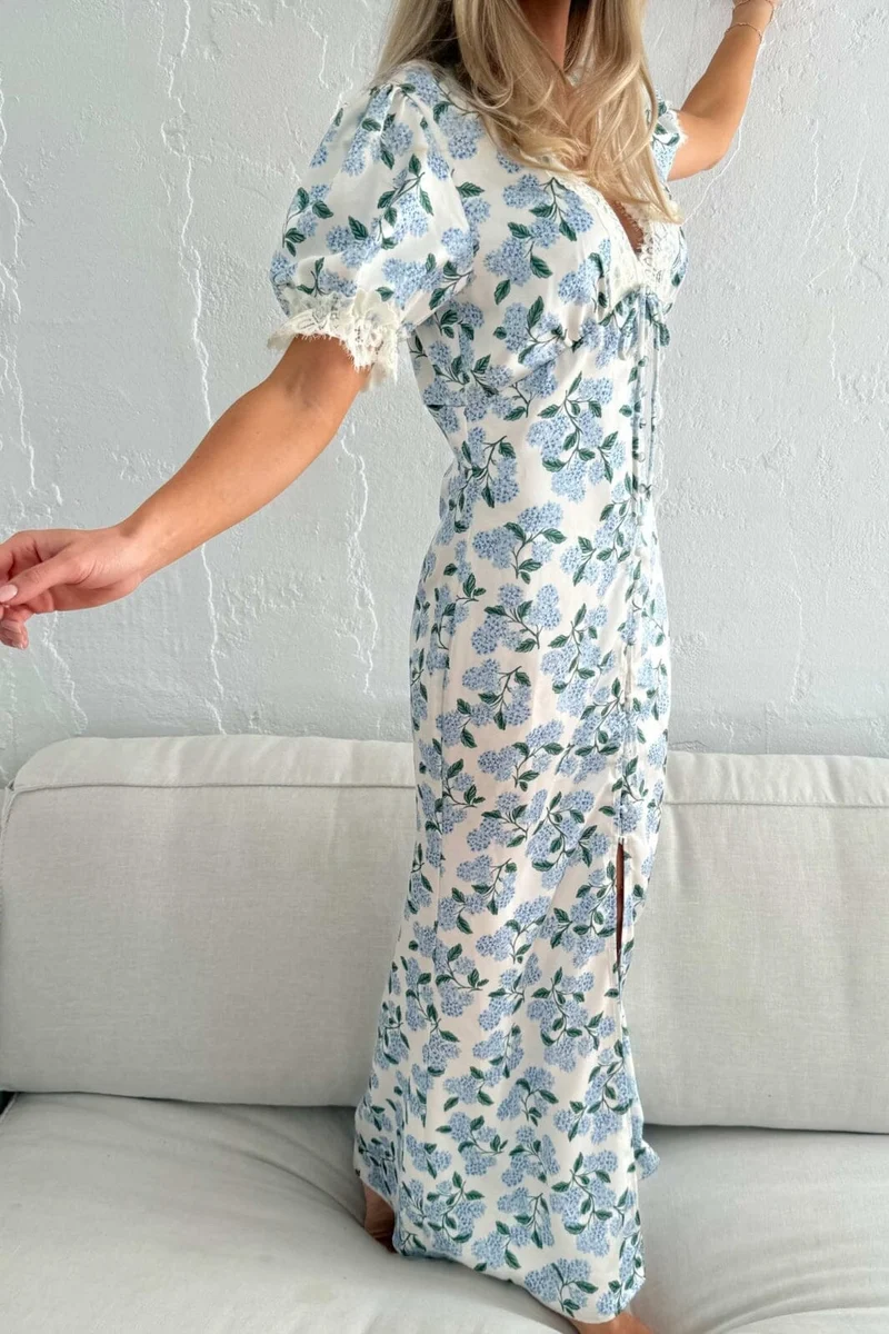 BYIC - Agneteic Long Dress A23810 - Blue Hydrangea Print