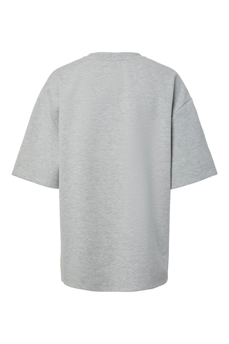 Pieces - Pcmuna Ss Oversize Detail Tee - 4993133 Medium Grey Melange Rhinestone