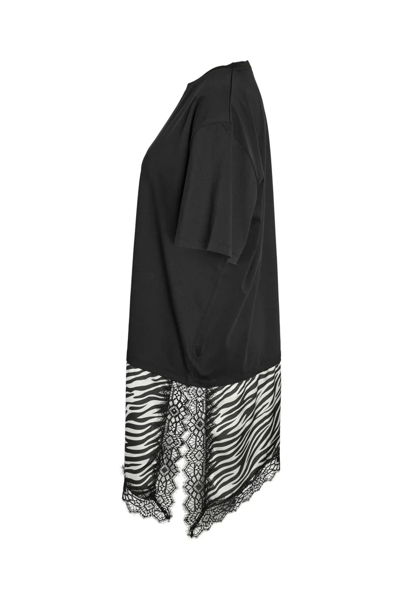 Noisy May - Nmfilla S/S Oversize Satin T-Shirt - 5191000 Black Zebra