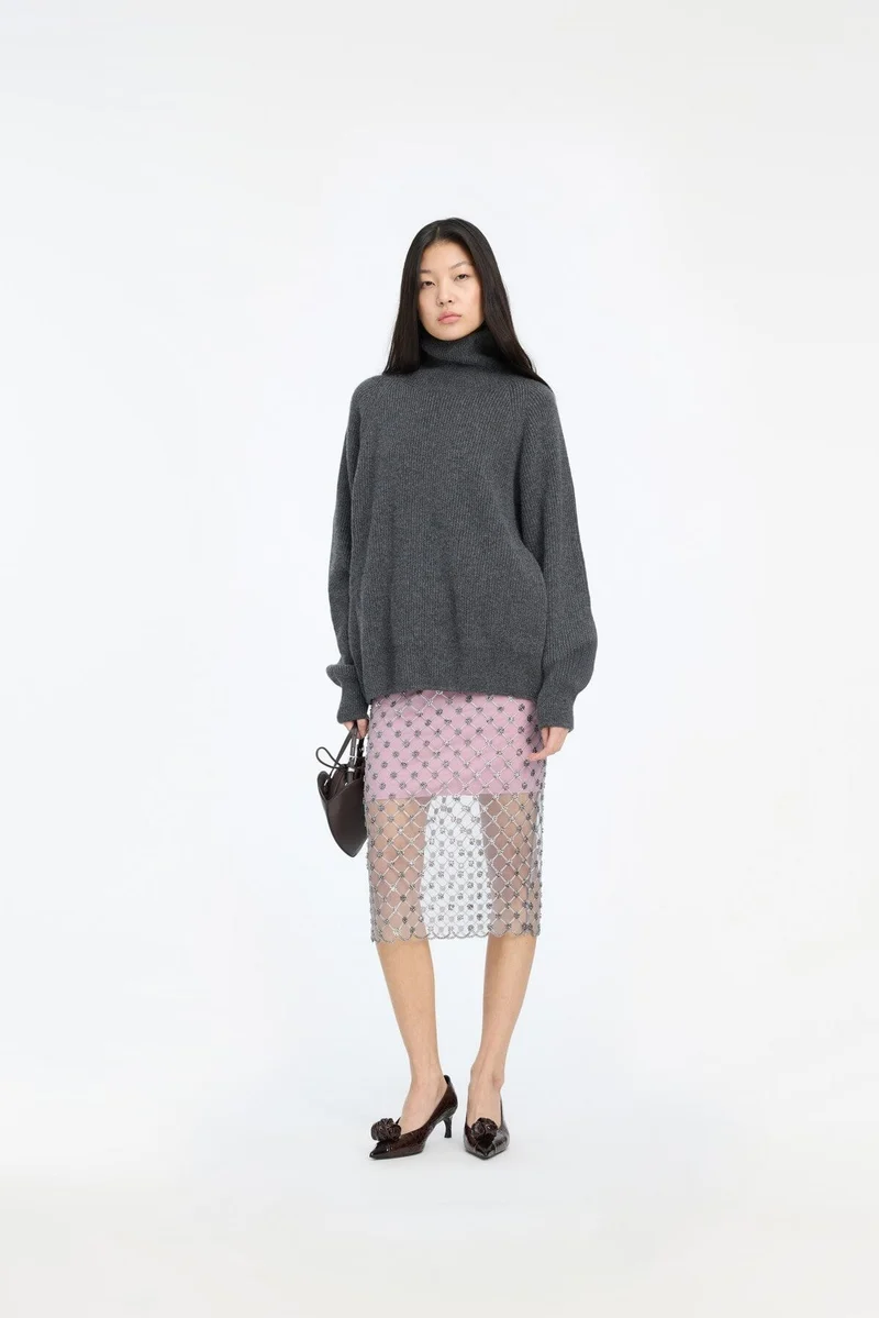 Rotate - Knit Highneck Jumper 1166971205 - 1205 Gray Pinstripe