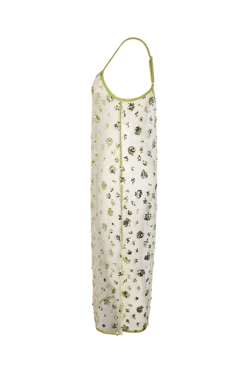 Noisy May - Nmzigga S/L Sequin Mesh Dress - 5111606 Daiquiri Green