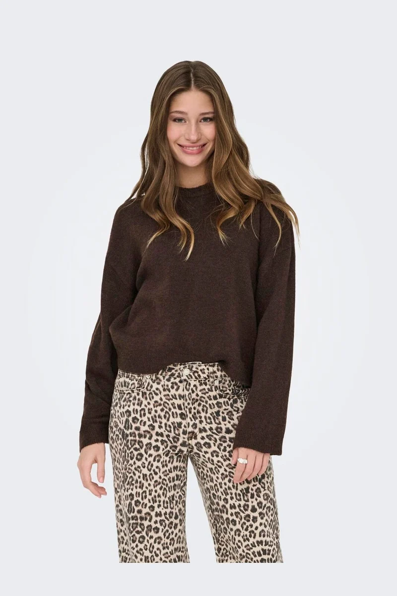 Only - Onlsimoni L/S O-Neck Pullover Knt - 4961584 Coffee Bean Melange
