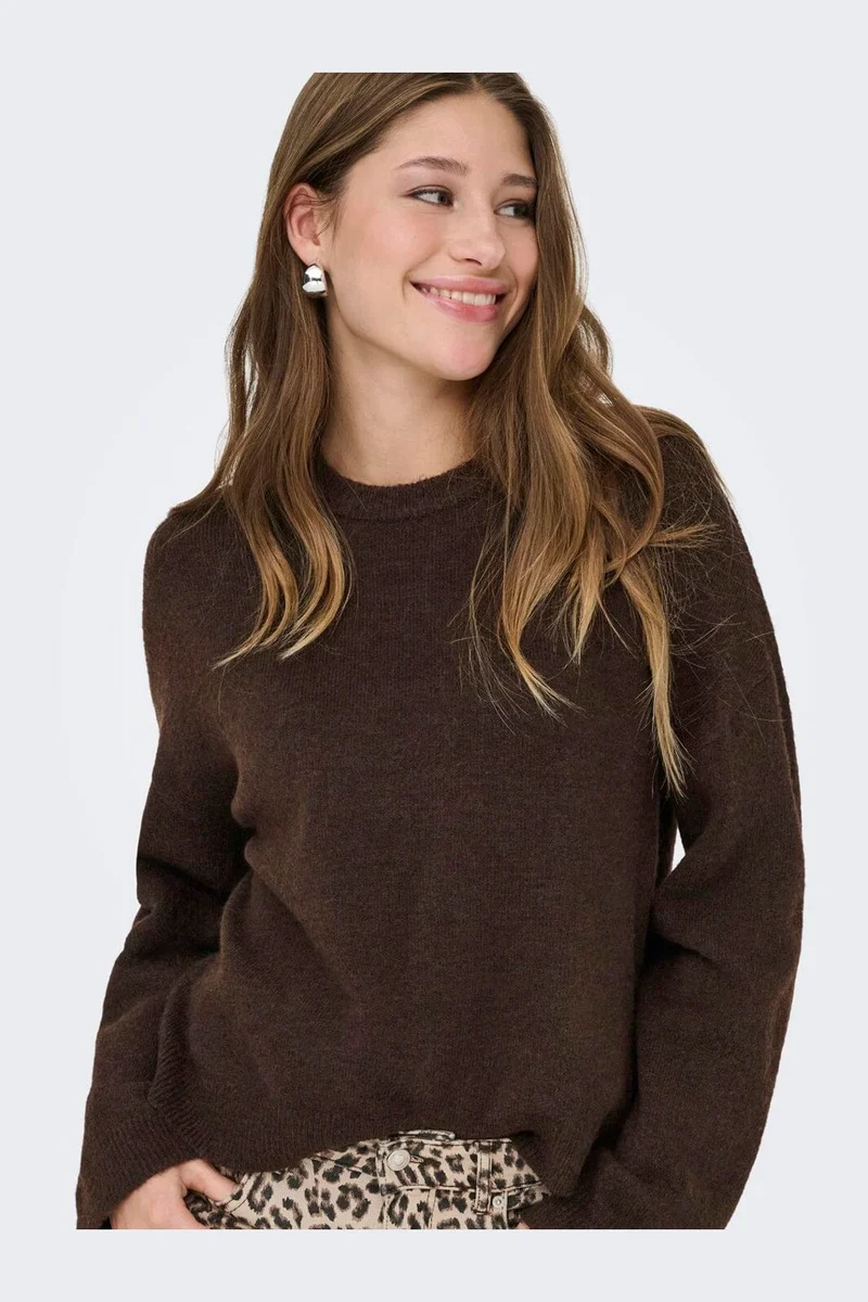 Only - Onlsimoni L/S O-Neck Pullover Knt - 4961584 Coffee Bean Melange
