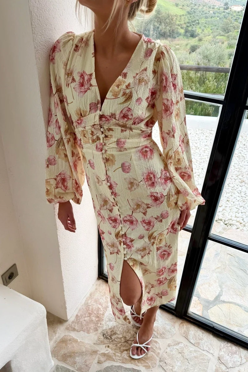 BYIC x Molly&My - Adaic Long Dress A23983 - Yellow Peony Print