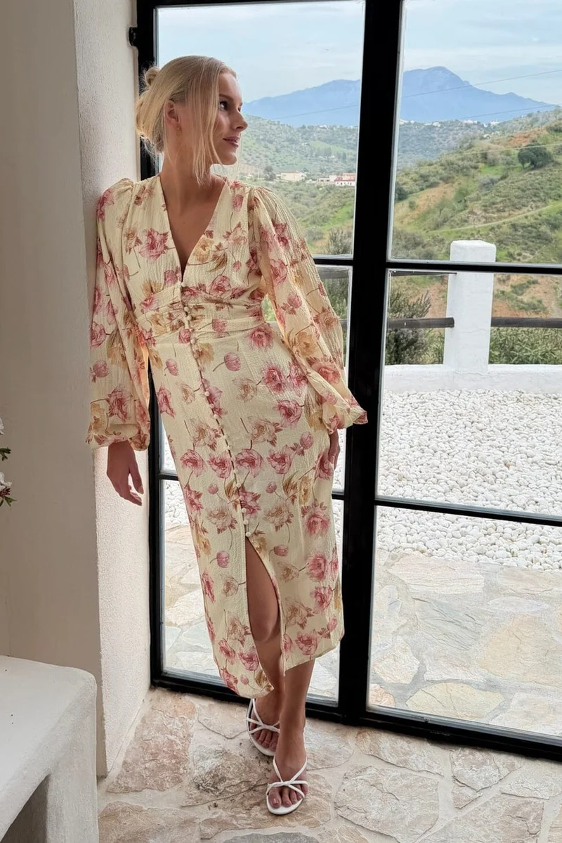 BYIC x Molly&My - Adaic Long Dress A23983 - Yellow Peony Print