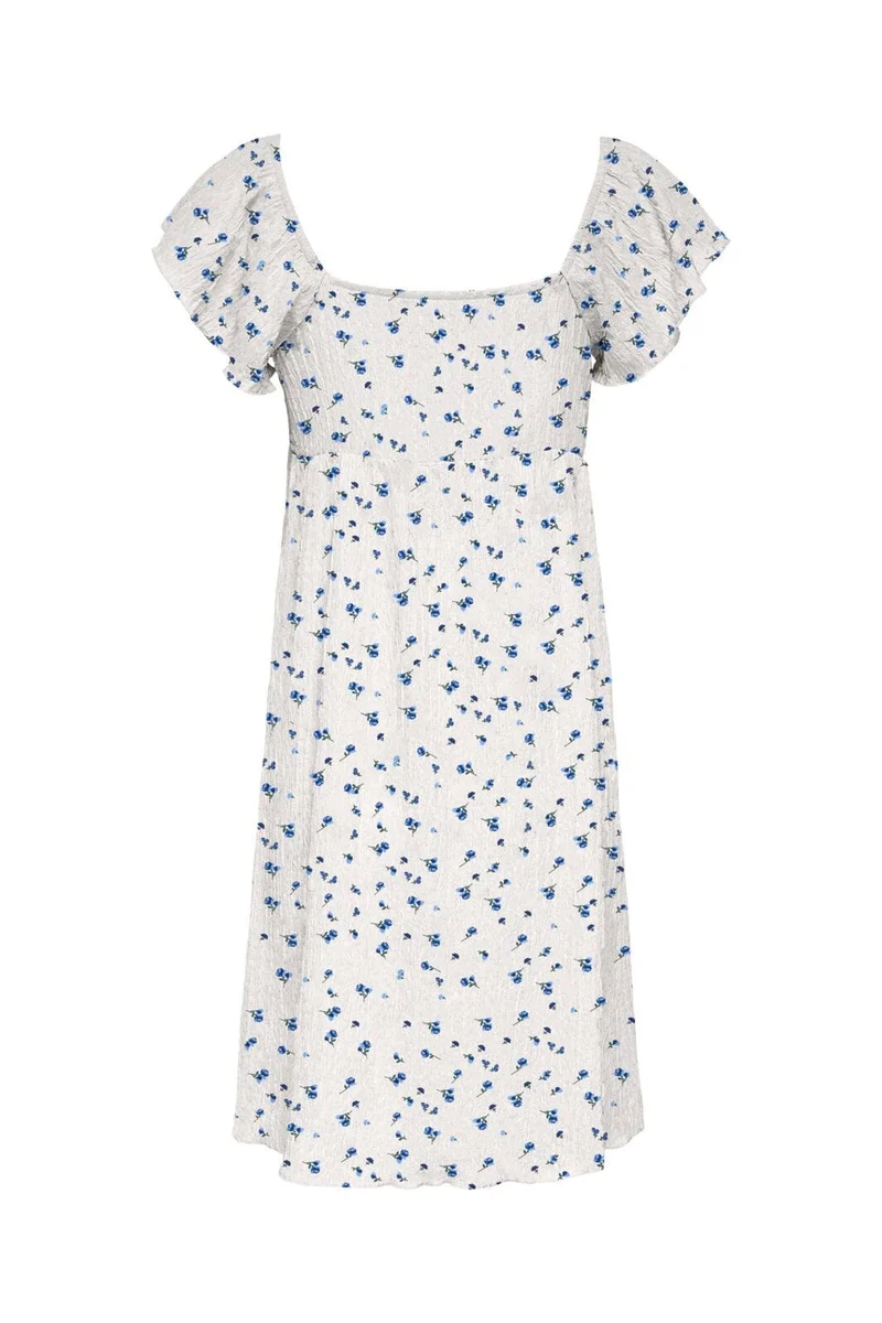 Only - Onldua Frill Sleeve Dress - 5083075 Cloud Dancer Ditsy Floral Cornflower Blue