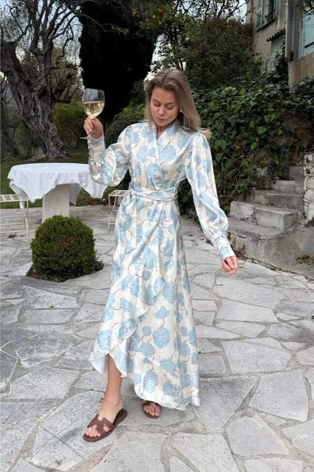 BYIC - Signeic Long Wrap Dress A23600 - Blue Peony Bloom