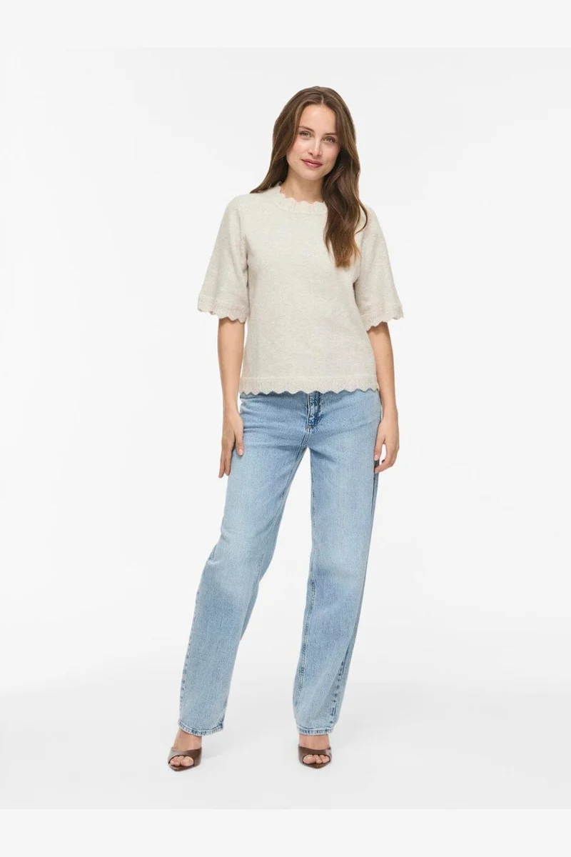 Vila - Vinikolina O-Neck 2/4 Knit Top - 5106380 Super Light Natural Melan