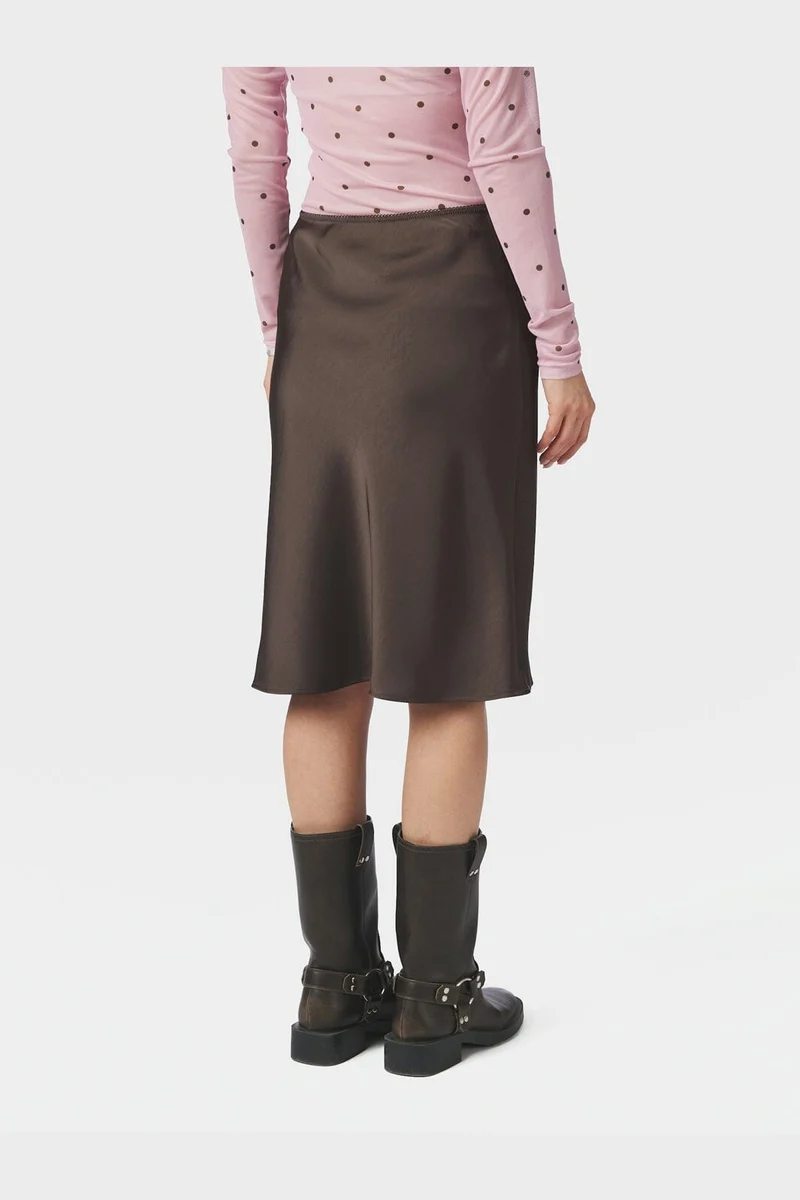 Neo Noir - Mindie Heavy Sateen Skirt 170112 - 676 - Dark Brown