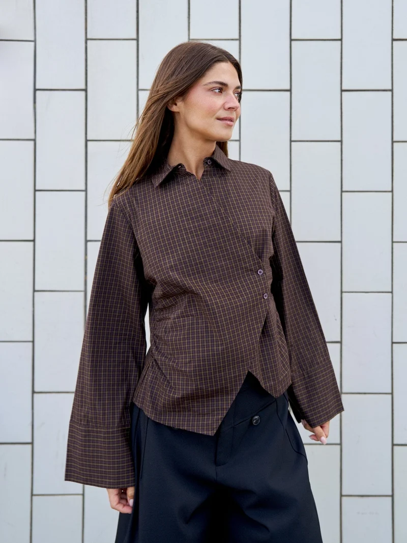 Neo Noir - Fenli Small Check Shirt 170086 - 673 - Aubergine