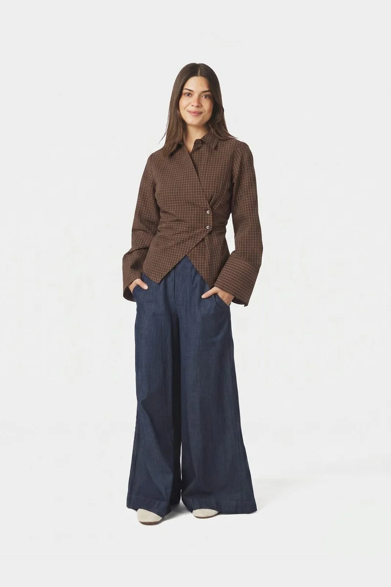 Neo Noir - Fenli Small Check Shirt 170086 - 673 - Aubergine