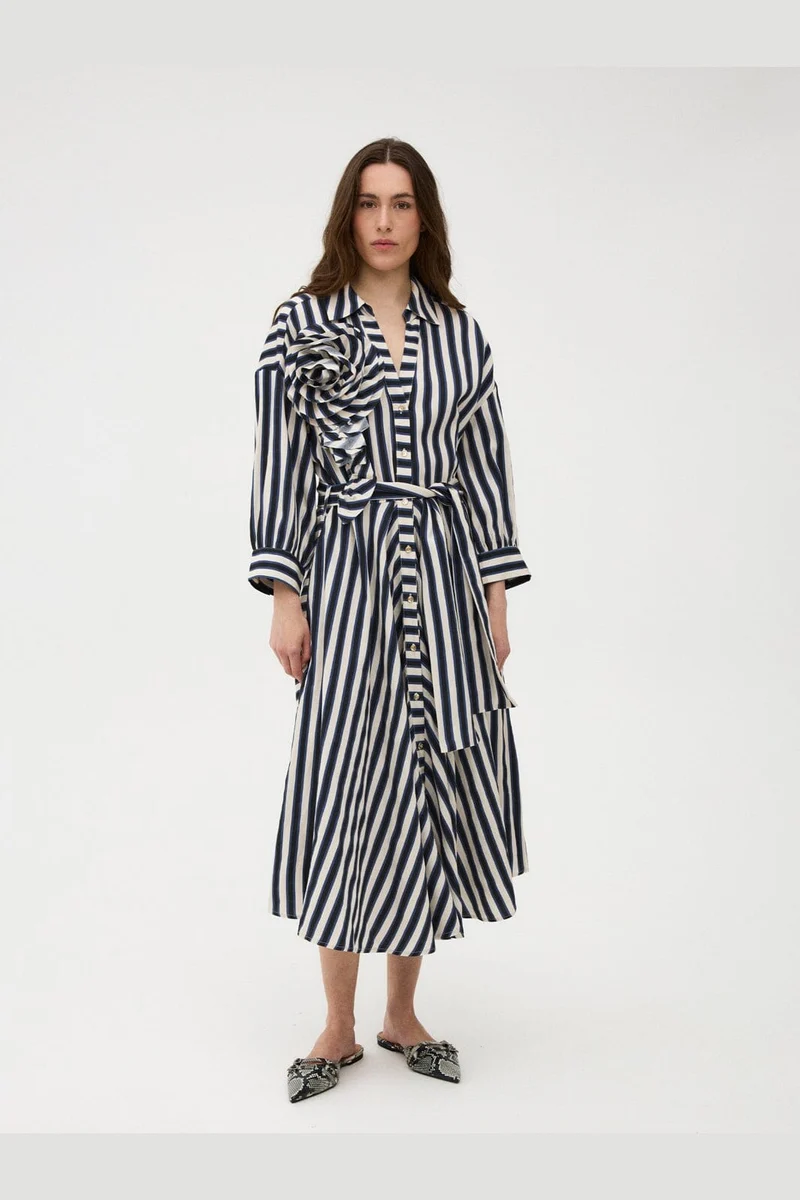 Gossia - Pipergo Dress G3359 - Navy Creme Stripes