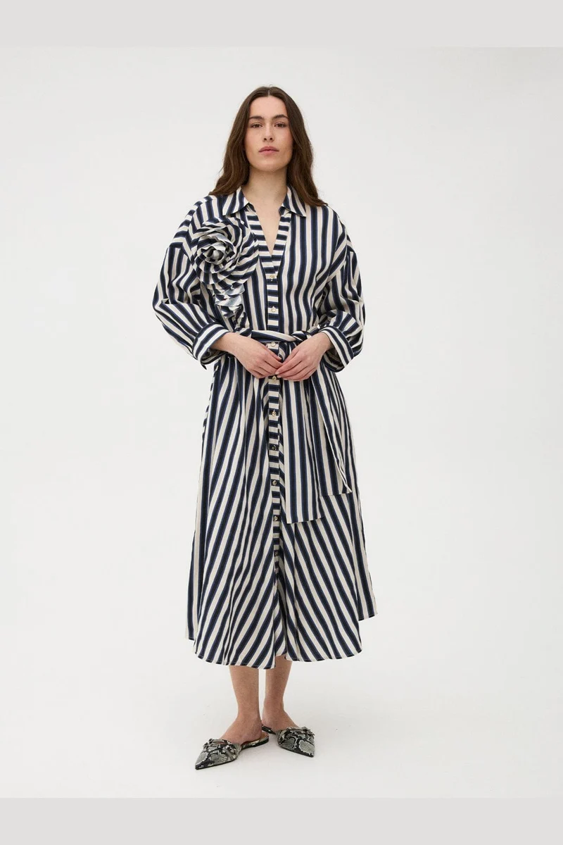 Gossia - Pipergo Dress G3359 - Navy Creme Stripes