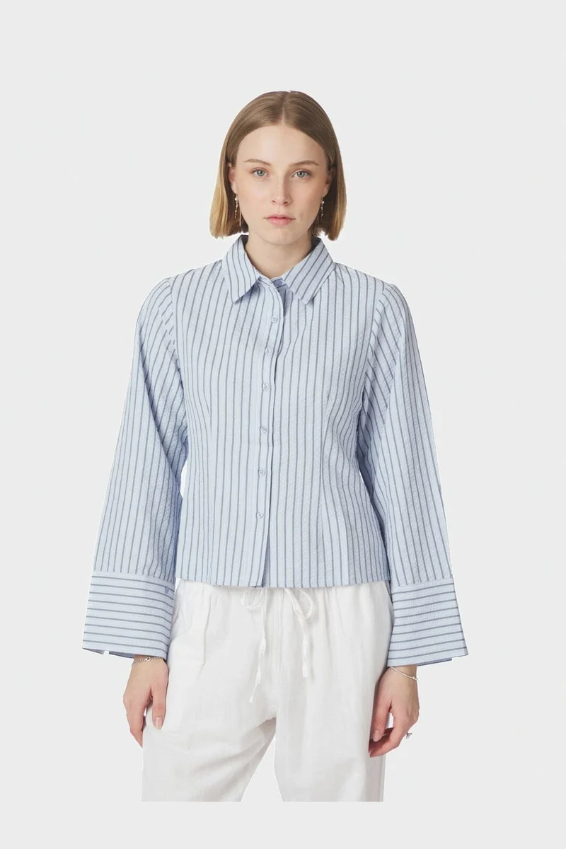 Neo Noir - Rosa Striped Crepe Shirt 169301 - 140 - Blue