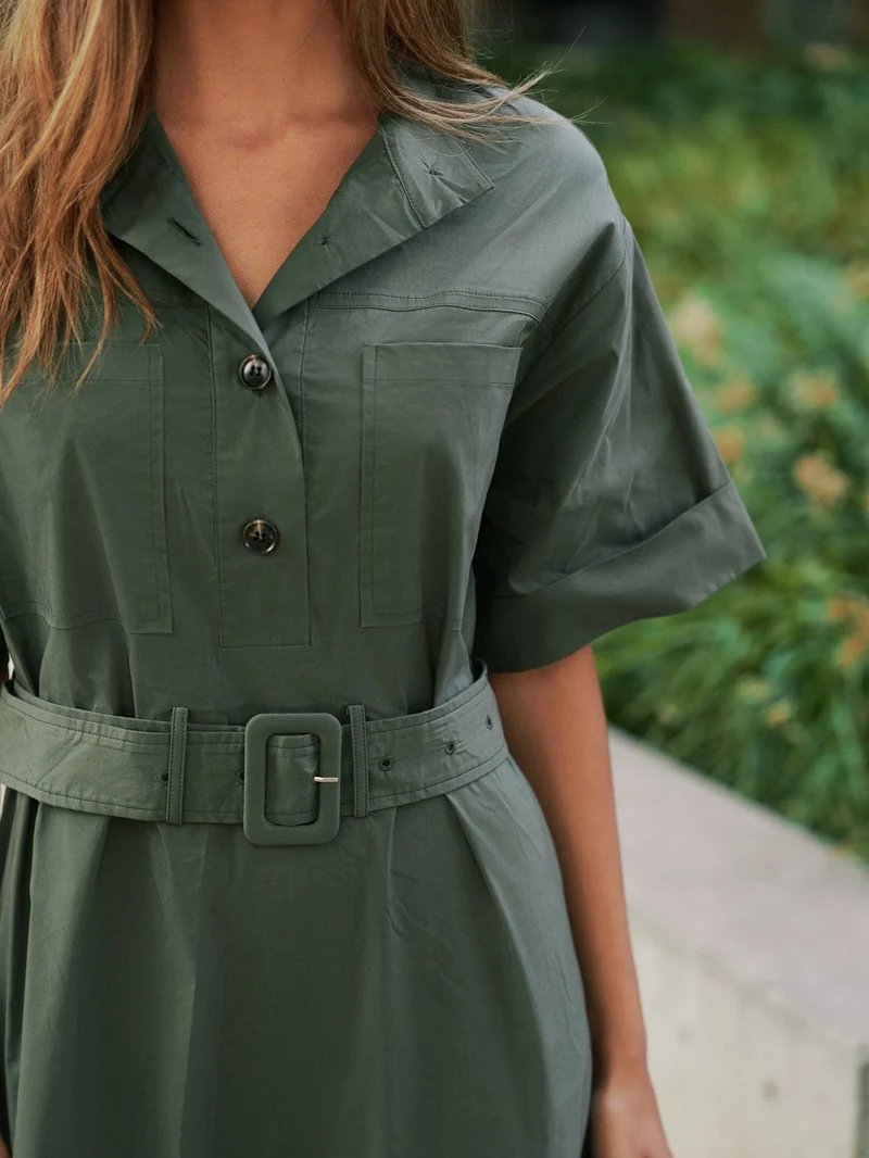 Neo Noir - Cina Poplin Dress 170039 - 151 - Army
