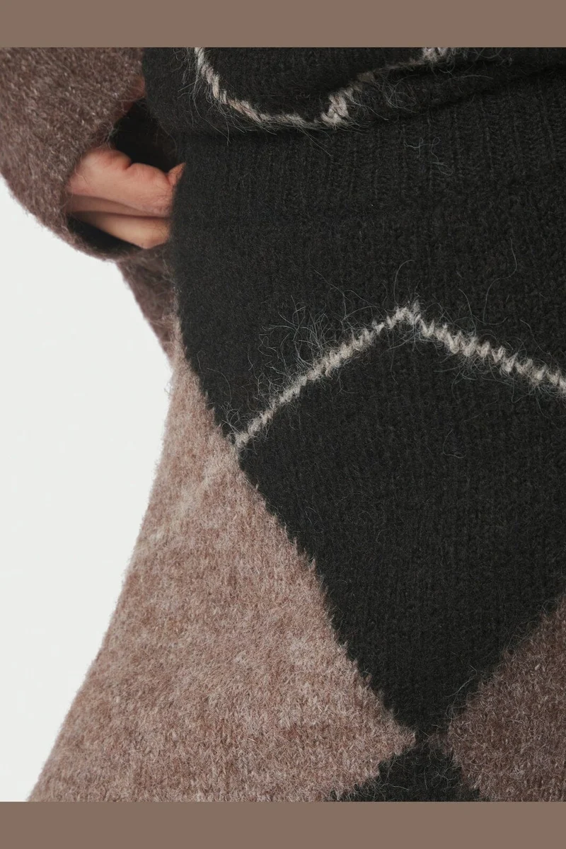 Neo Noir - Gisa Check Fluff Knit Skirt 168283 - 676 - Dark Brown