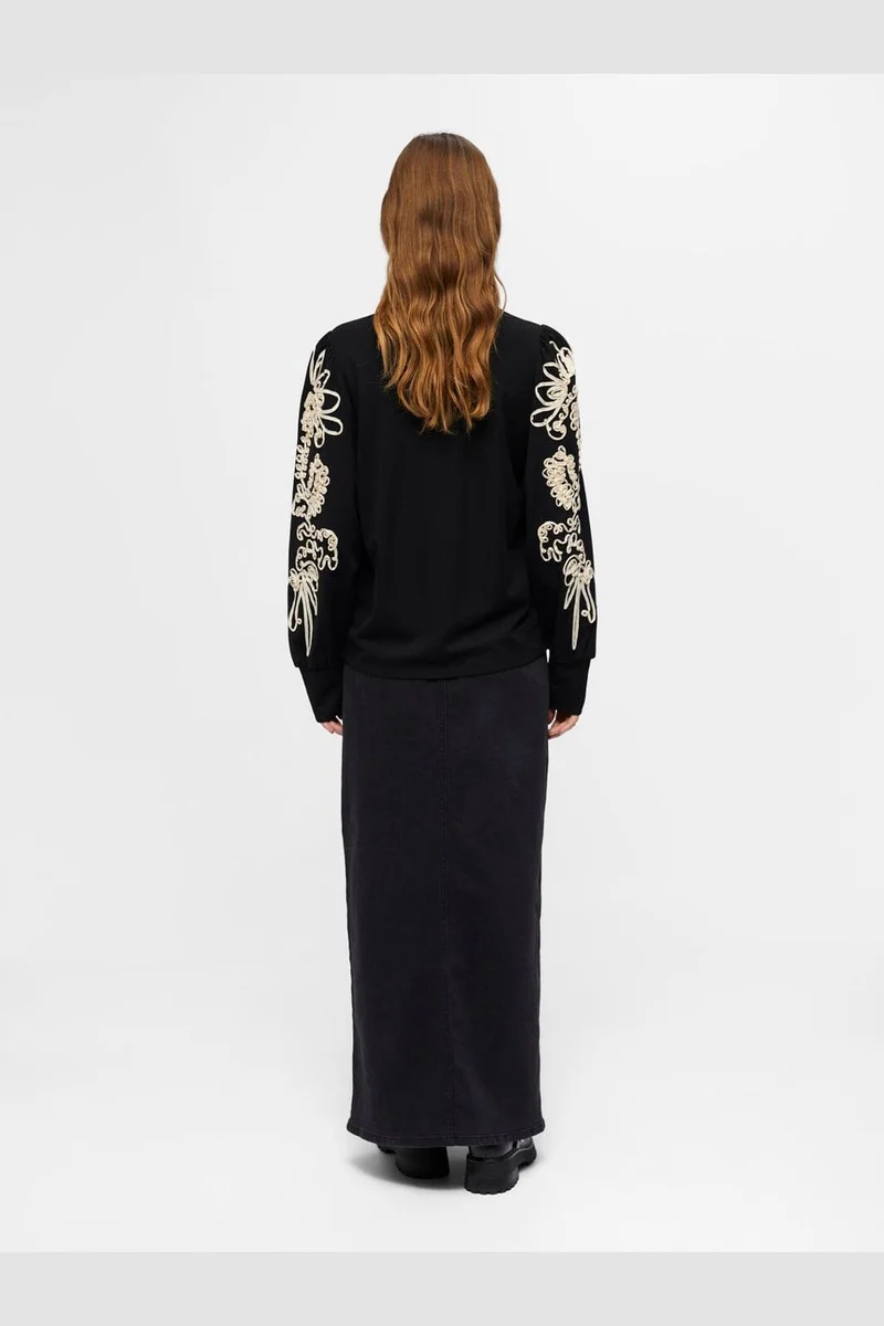 Object - Objcaroline Joana L/S Top - 4582747 Black Sandshell Tape