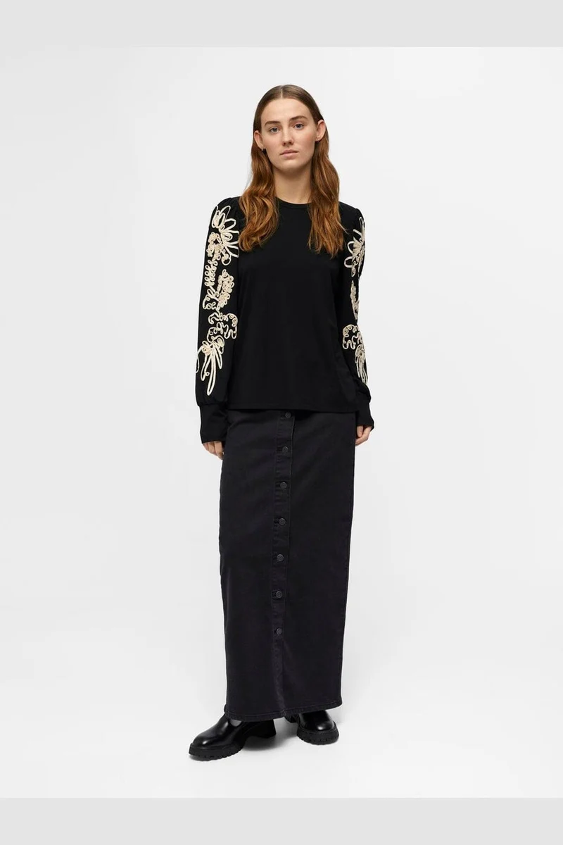 Object - Objcaroline Joana L/S Top - 4582747 Black Sandshell Tape