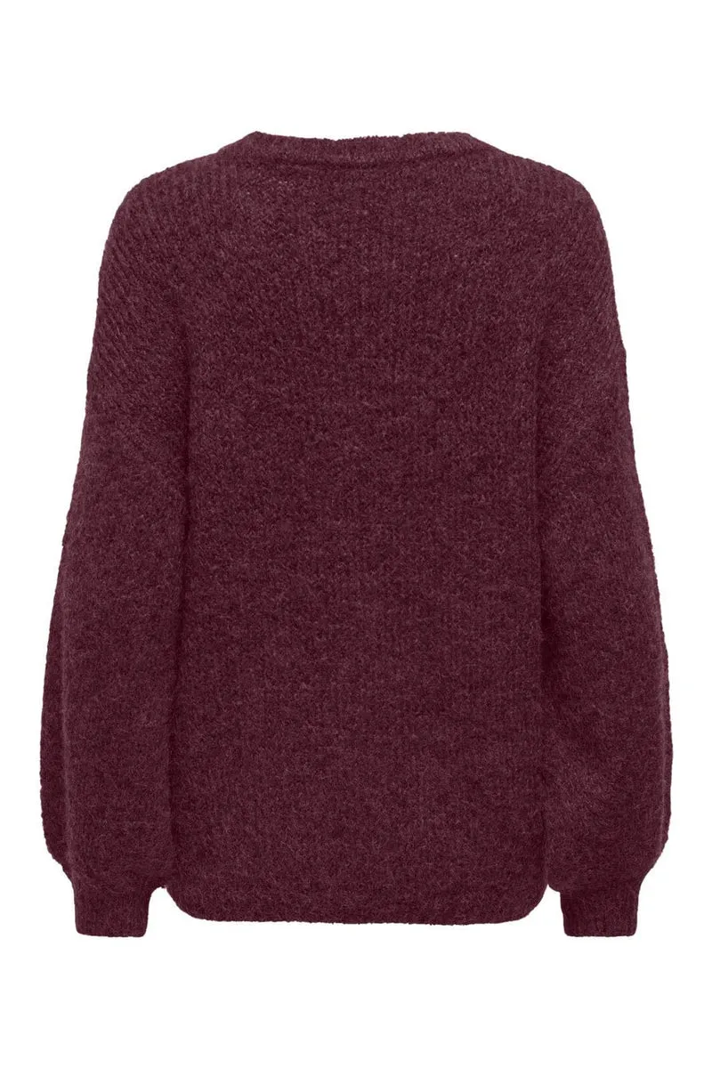 Only - Onlnellie Ls O-Neck Knt - 5113408 Winetasting Melange