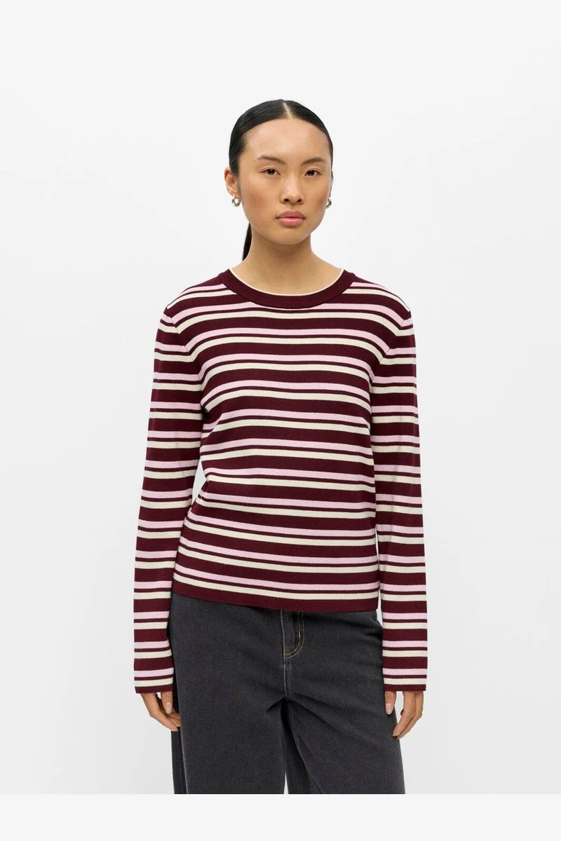 Object - Objester L/S Re Knit Pullover - 5162428 Windsor Wine Roseate Spoonbill + Birch