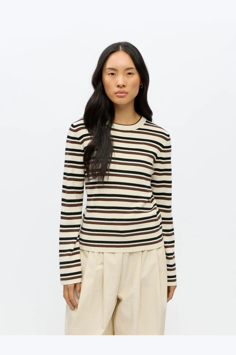 Object - Objester L/S Re Knit Pullover - 5162426 Birch Black + Carafe