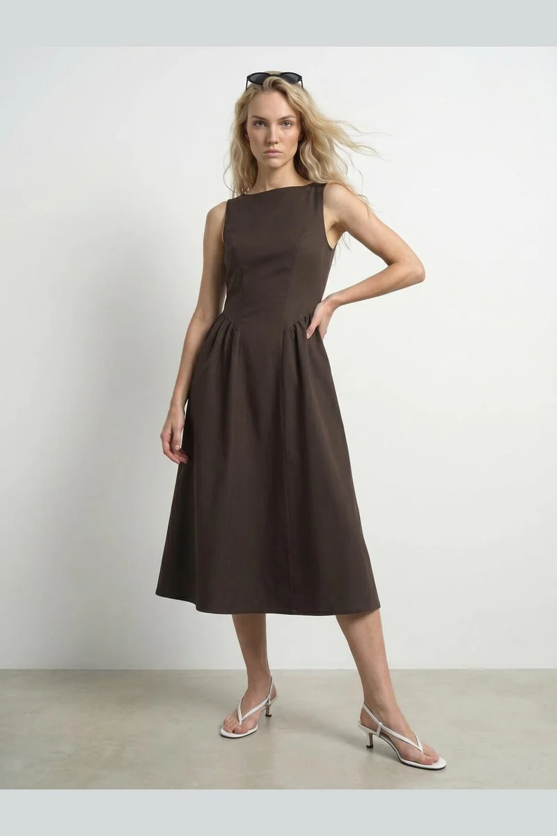 Hypedrop - Hdbakira Sl Boatneck Midi Dress 32001145 - 5242674 - Chocolate Brown
