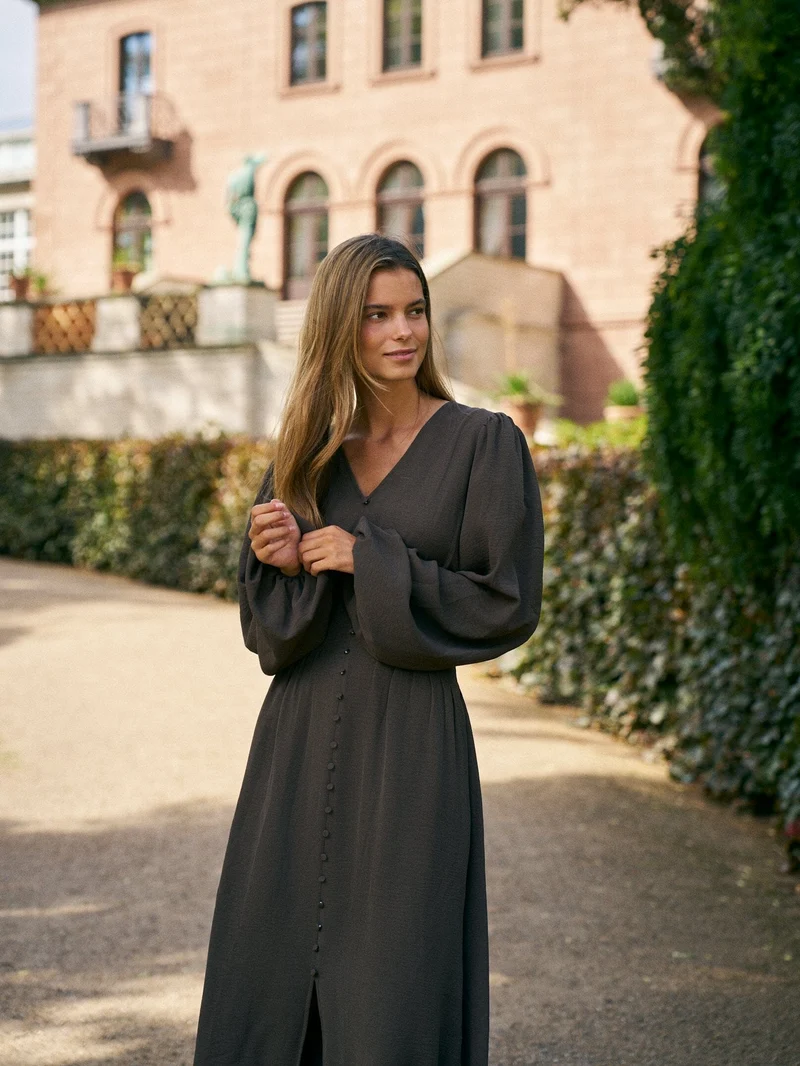 Neo Noir - Annelie Solid Crepe Dress 169135 - 676 - Dark Brown