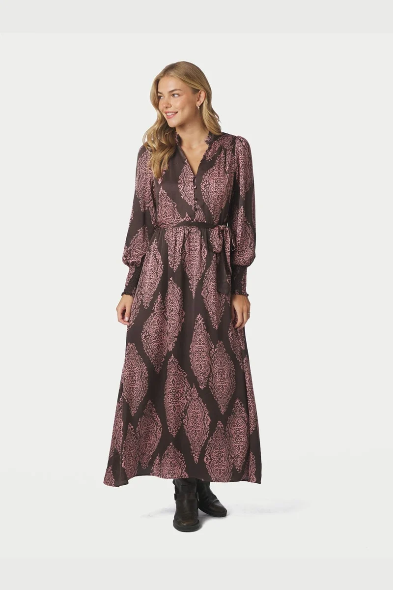 Neo Noir - Novalee Paisley Drop Dress 164473 - 486 - Dark Brown/Evening Rose
