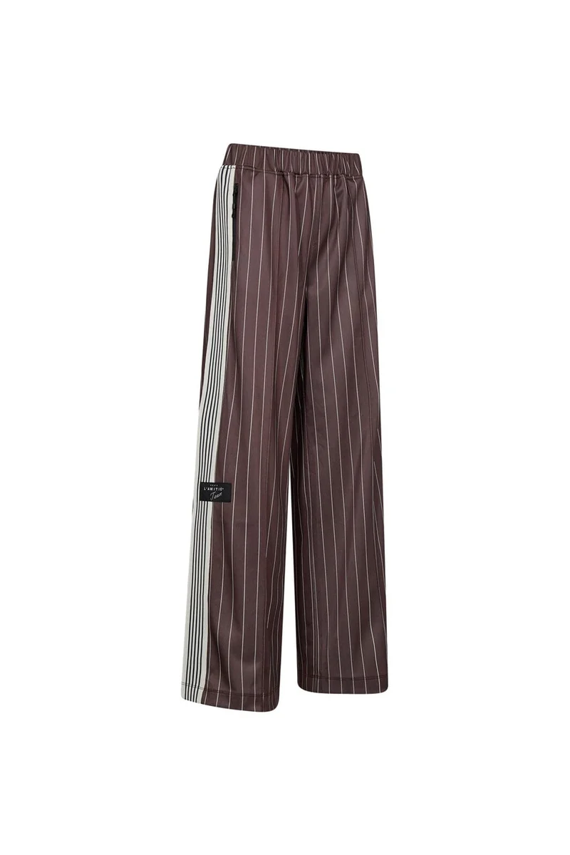 Haute L'Amitié - Baggy Pin Stripe Track Tall Pants Hl10578 - Mocca