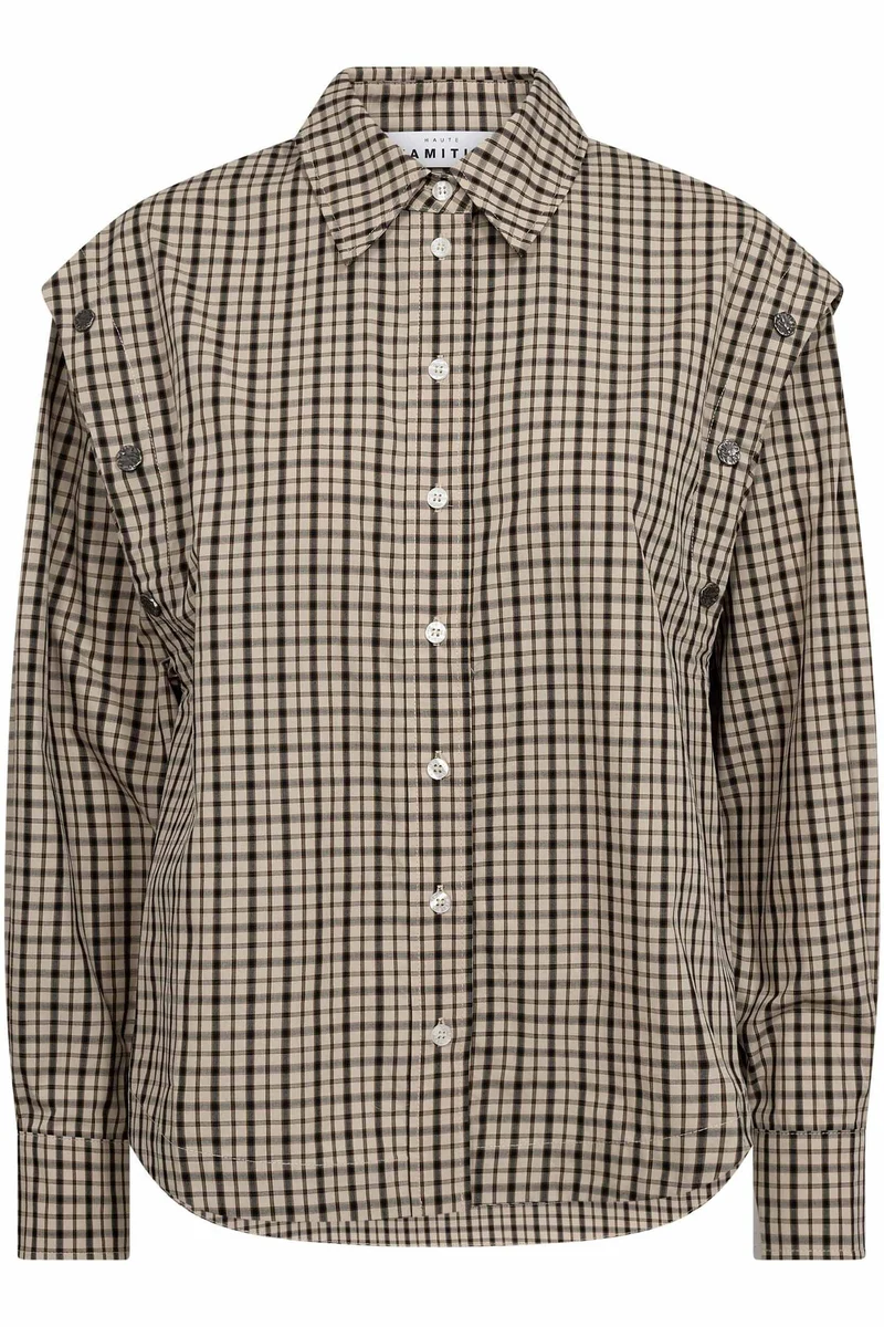 Haute L'Amitié - Ruby Check Button Sleeve Shirt HL10834 - Mocca/Beige Check