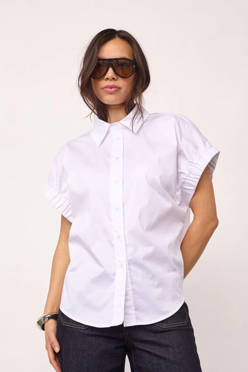 Co´Couture - Poppycc Elastic Cuff Ss Shirt 500053 - 10001 - White
