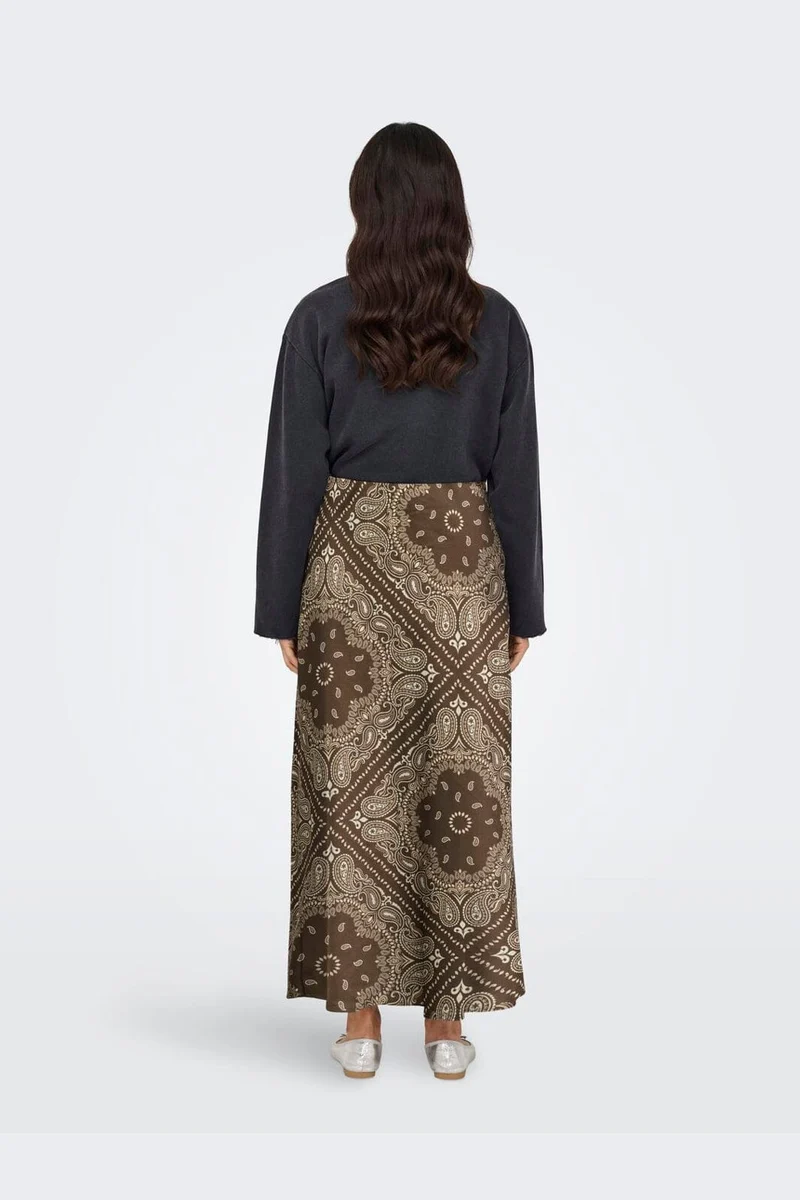 Only - Onlchigo Ankel Satin Skirt - 5086364 Chicory Coffee Bandana