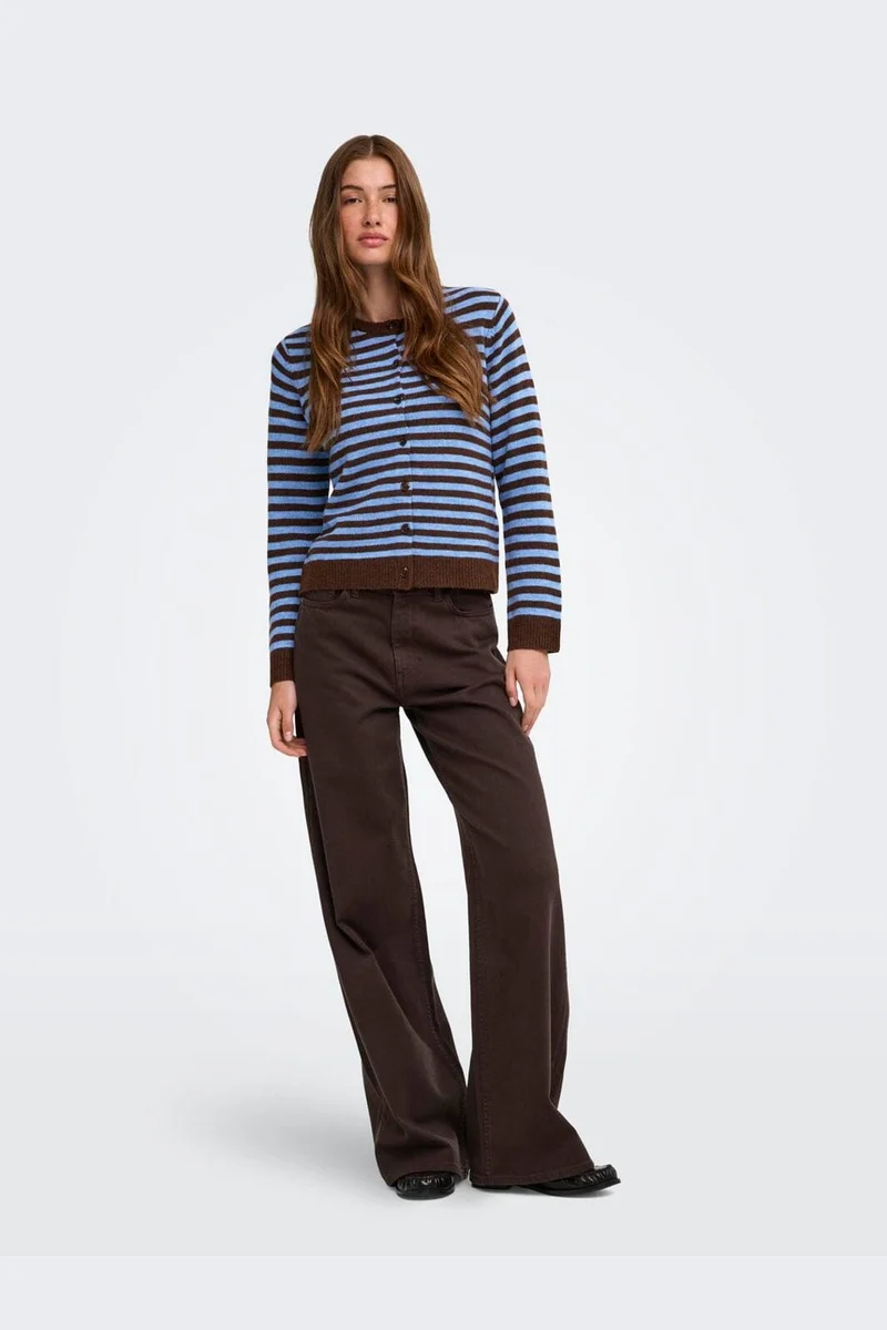 Only - Onlalivia Ls O-Neck Stripe Cardi Knt - 5147496 Coffee Bean Cashmere Blue/Melange