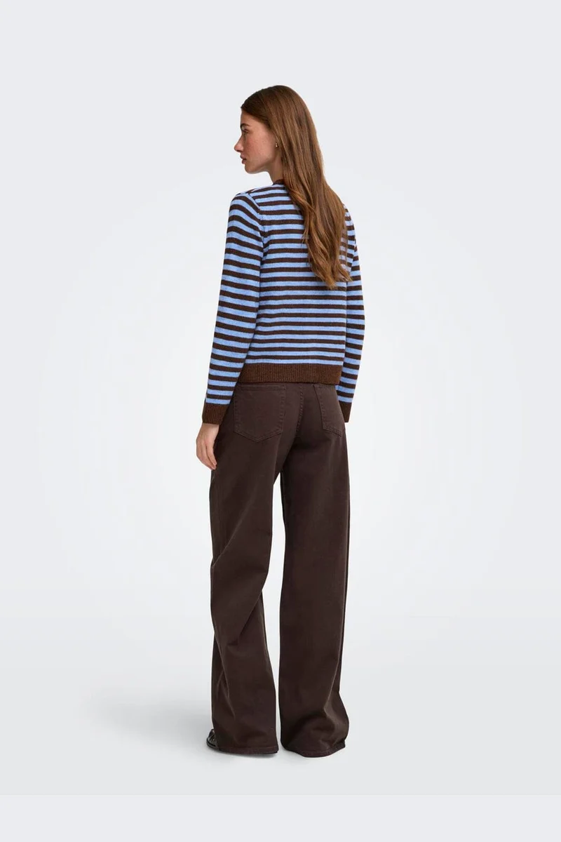 Only - Onlalivia Ls O-Neck Stripe Cardi Knt - 5147496 Coffee Bean Cashmere Blue/Melange