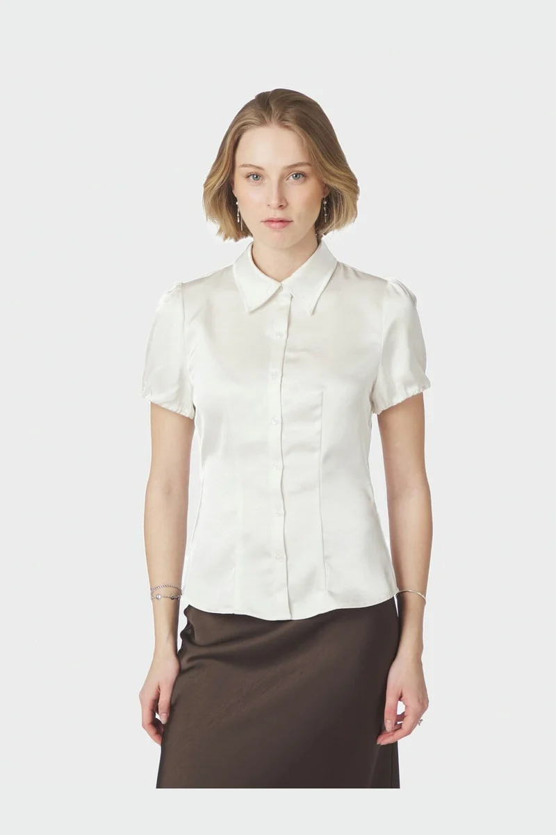 Neo Noir - Lyselle Heavy Sateen Shirt 169600 - 621 - Pearl