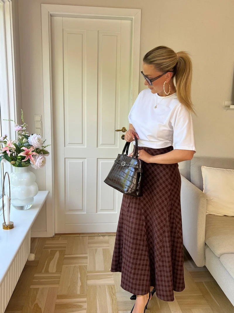 Valentin Studio - Check Skirt - Grey With Brown Check