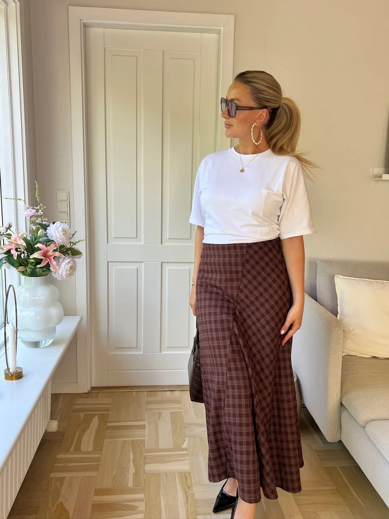 Valentin Studio - Check Skirt - Grey With Brown Check