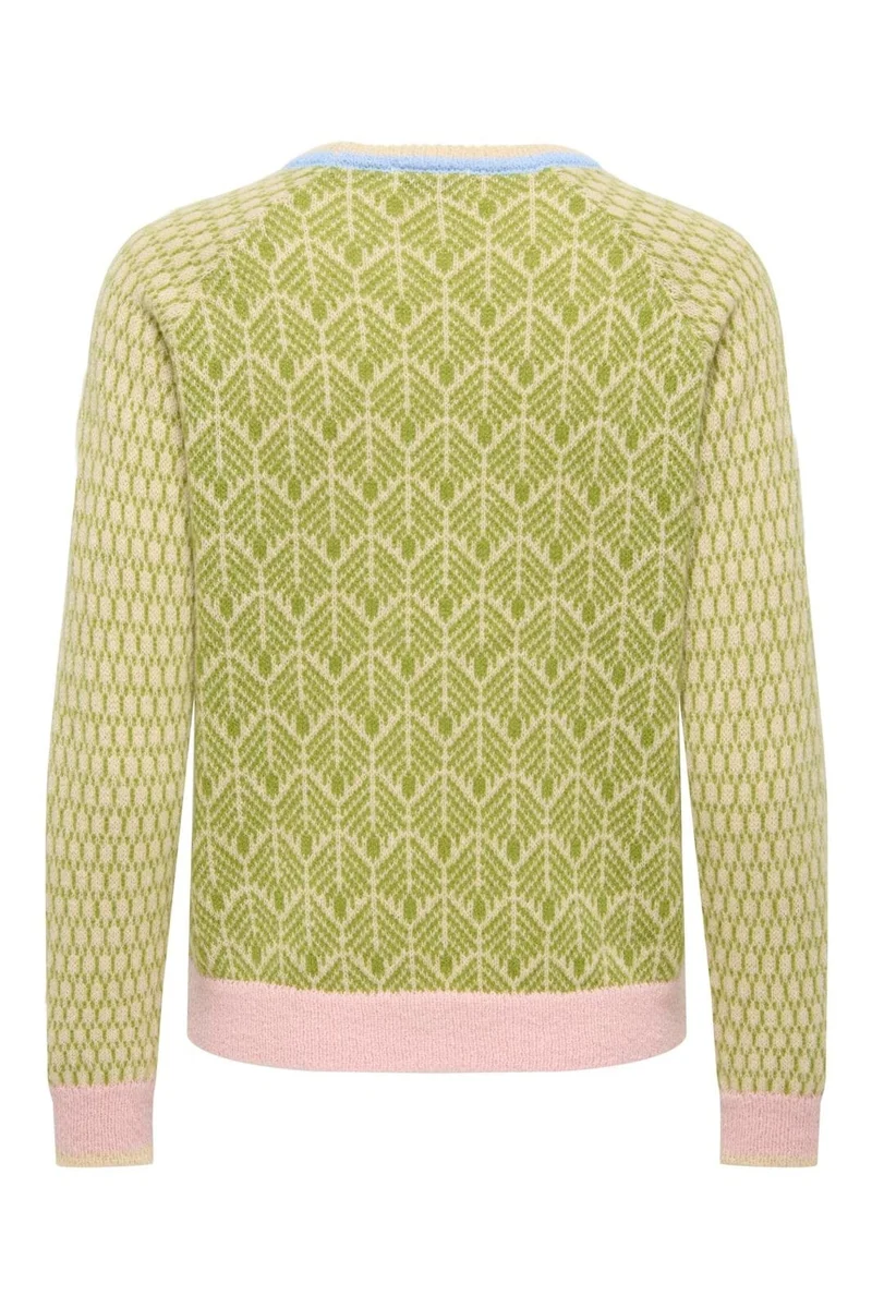 JDY - Jdybryn Life L/S Oneck Jacq Pullover Knt - 5049952 Crème Brûlée W. Woodbine/ Peachskin/ Open Air Jacq.