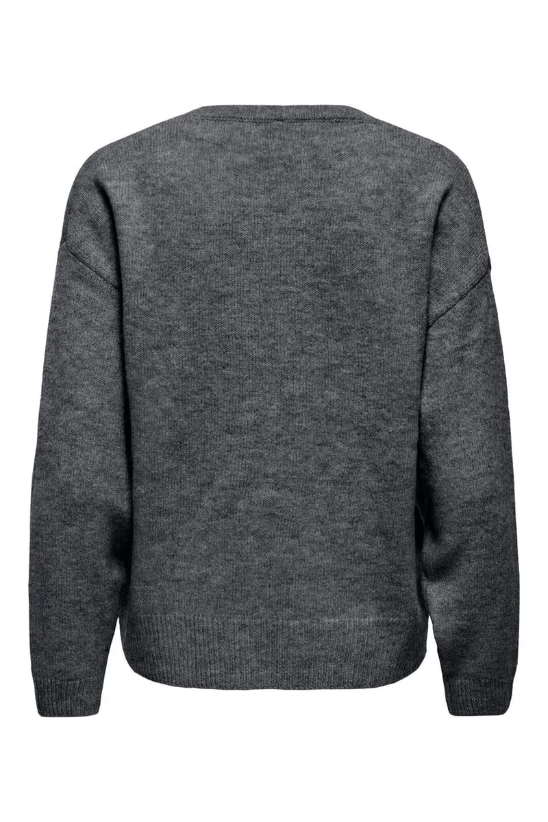 Only - Onlolivia Ls O-Neck Cc Knt - 5101135 Dark Grey Melange