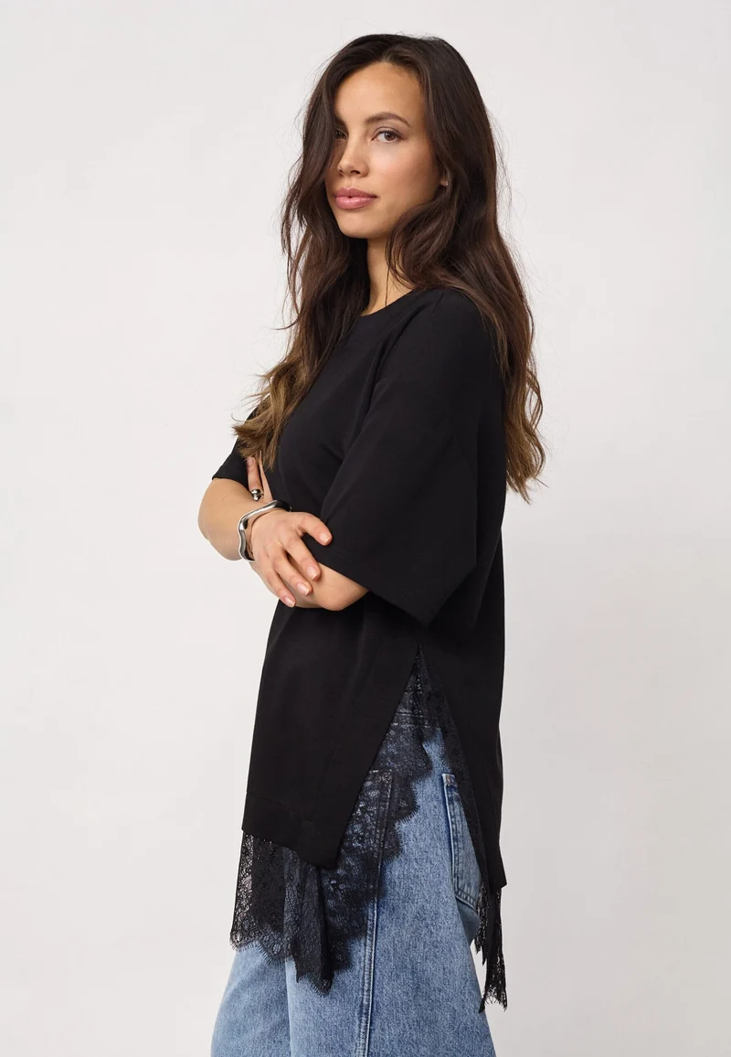 Co´Couture - Larsoncc Mix Lace Tee 500414 - 65001 - Black