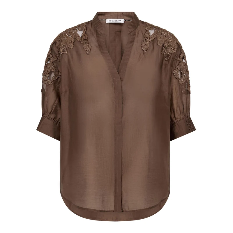 Co´Couture - Kawacc Emb. Ss V-Shirt 500223 - 20003 - Dark Brown