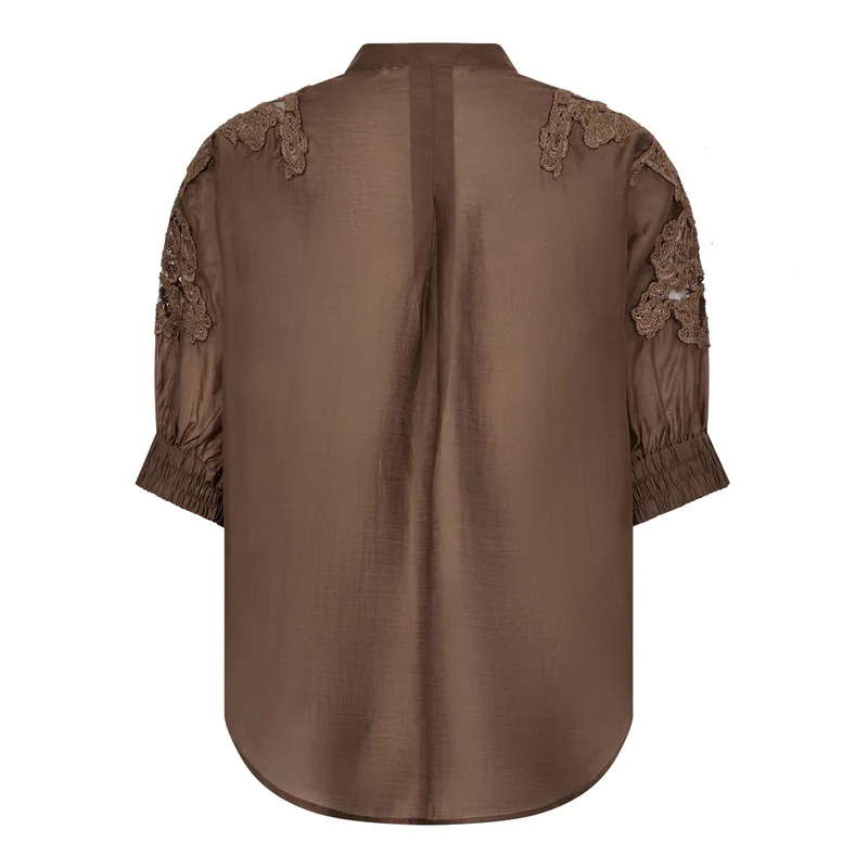 Co´Couture - Kawacc Emb. Ss V-Shirt 500223 - 20003 - Dark Brown
