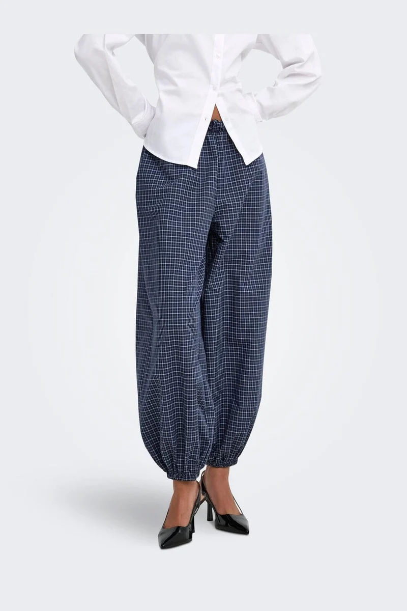 Jdy - Jdypeggy Check Loose Pant - 5181641 Navy Blazer Cloud Dancer