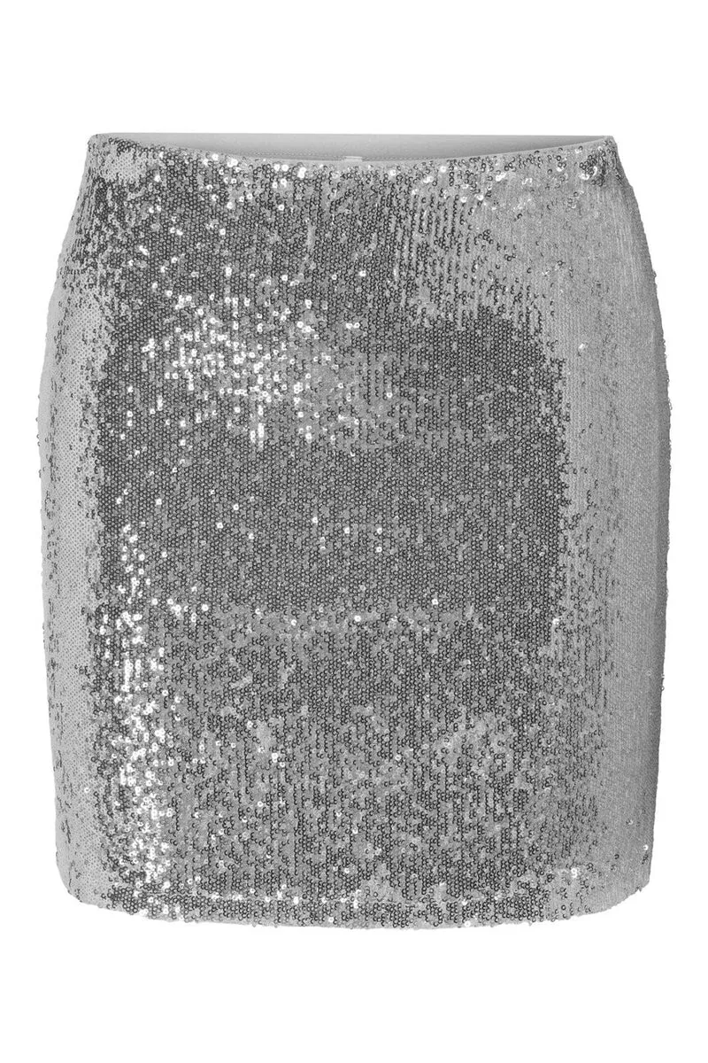 Only - Onlsimone Short Sequins Skirt - 4850596 Silver Silver Sequins