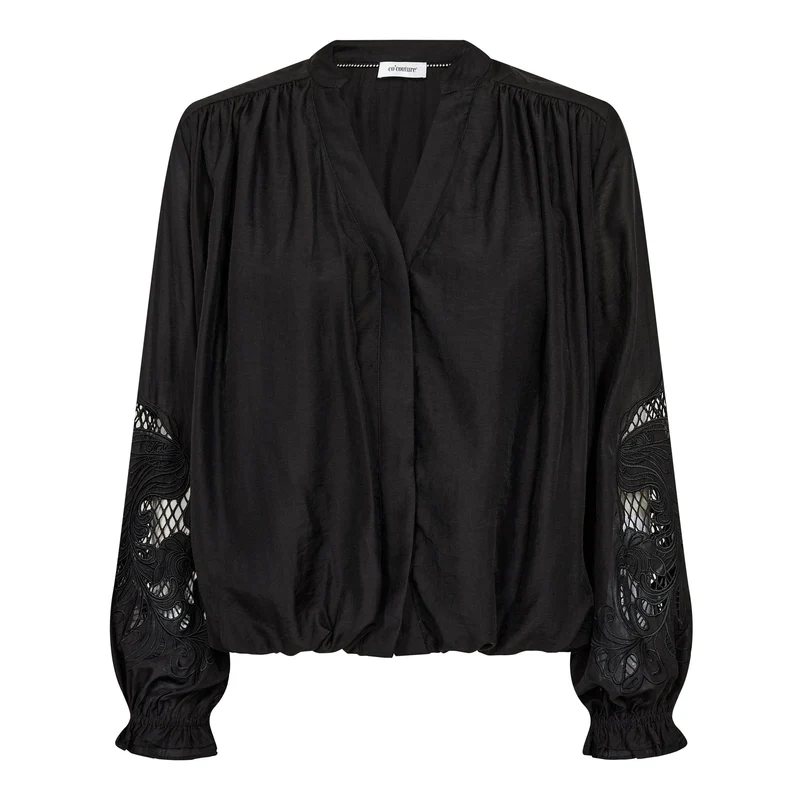 Co´Couture - Delincc Balloon Emb Shirt 500204 - 65001 - Black
