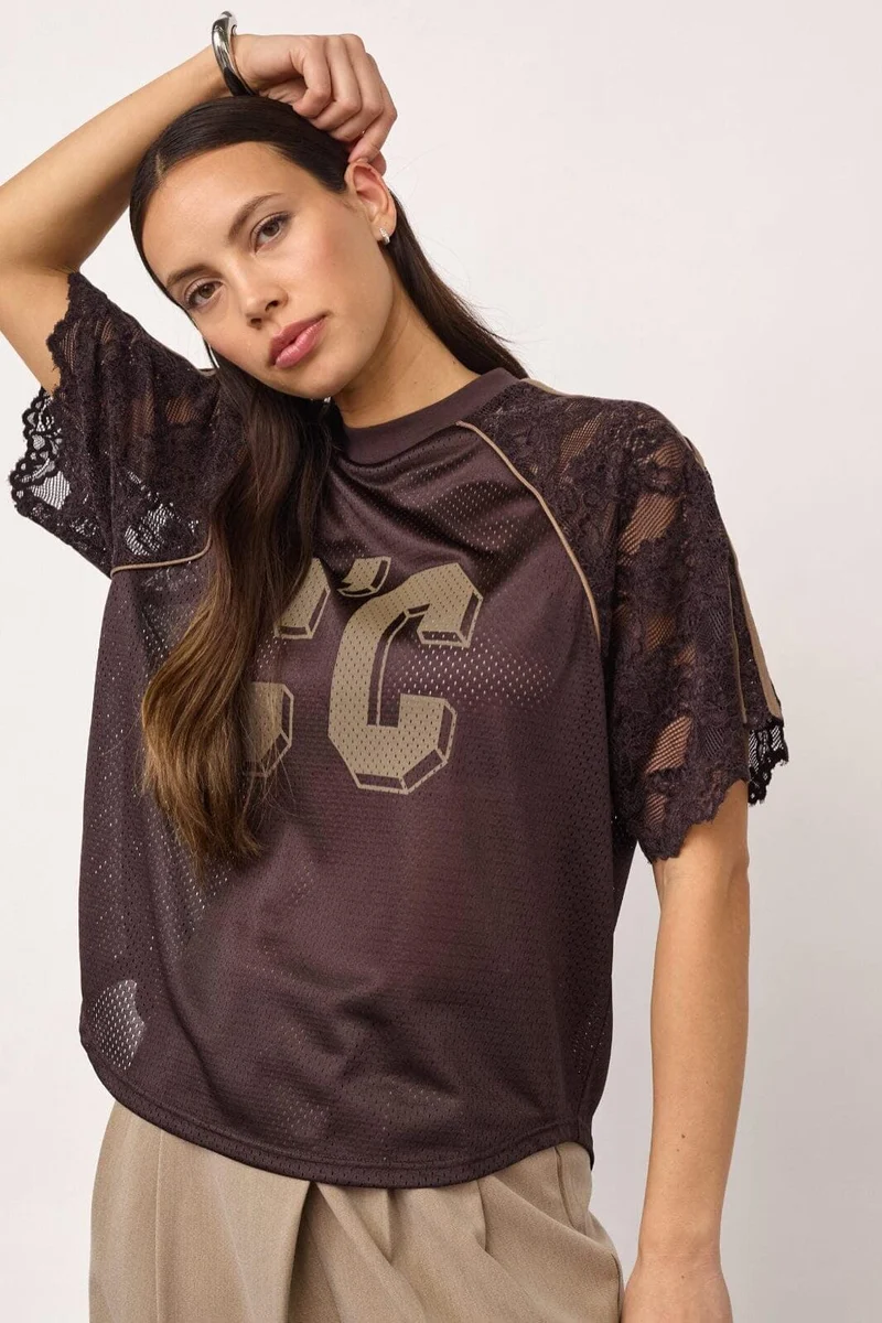 Co´Couture - Treycc Logo Lace Tee 500205 - 20003 - Dark Brown