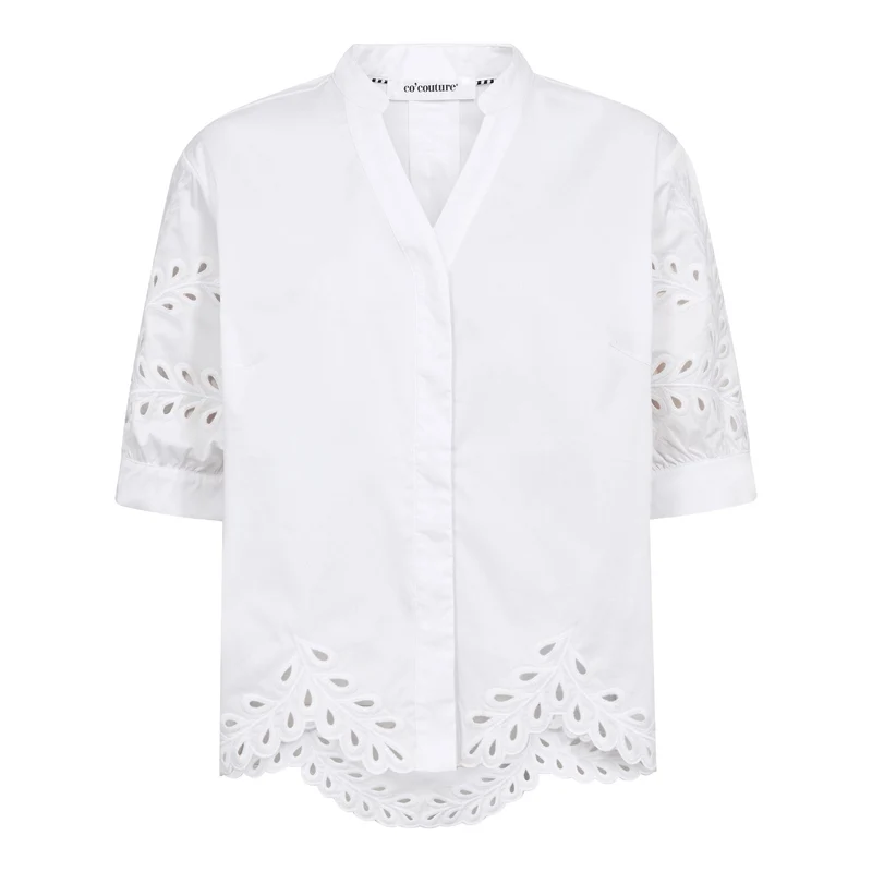 Co´Couture - Poppycc Emb. V-Shirt 500102 - 10001 - White