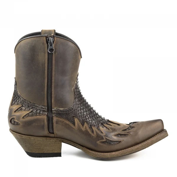 Handgefertigte Herren-Cowboystiefel oder Stiefeletten aus exotischem braunem und schwarzem Leder 12 Texanas