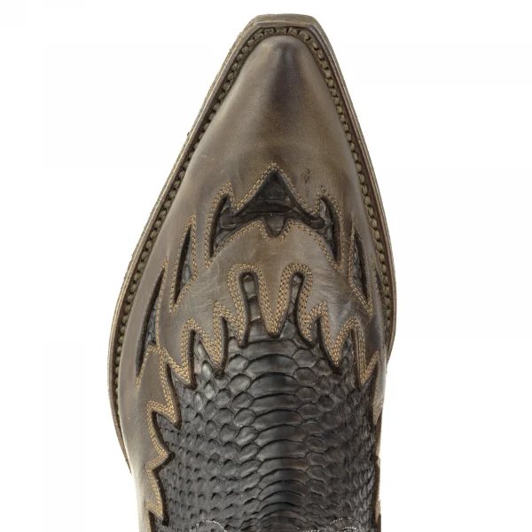 Handgefertigte Herren-Cowboystiefel oder Stiefeletten aus exotischem braunem und schwarzem Leder 12 Texanas