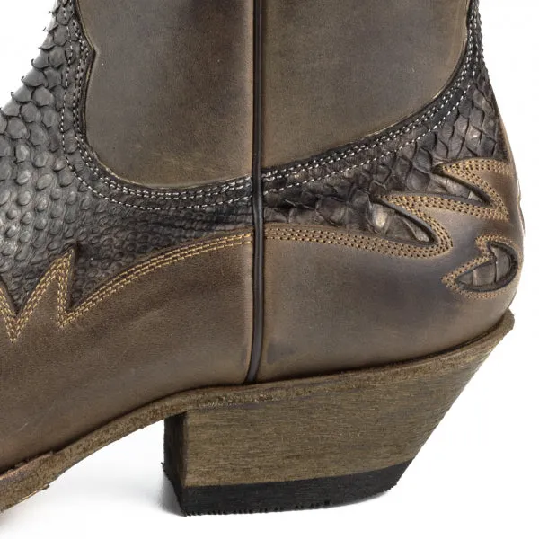 Handgefertigte Herren-Cowboystiefel oder Stiefeletten aus exotischem braunem und schwarzem Leder 12 Texanas